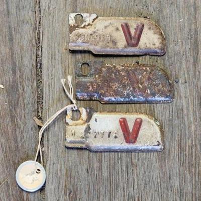 #7187 â€¢ 3 California WWII "V" Registration Tags
