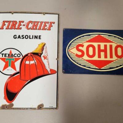 #665 â€¢ Fire-chief Texaco Porcelain & Sohio Metal Sign
