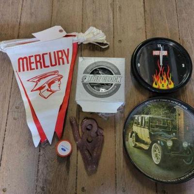 #7650 â€¢ Mercury Flags, Clocks, V8 Candle and Tray

