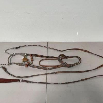 #693 â€¢ Engraved Salinas Concho Bit, Concho Headstall & Reins
