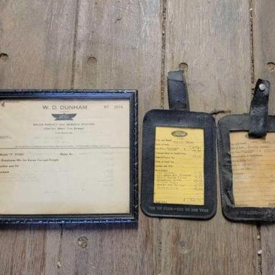 #7162 â€¢ (2) Vintage Ford Receipts in Frame & Cover
