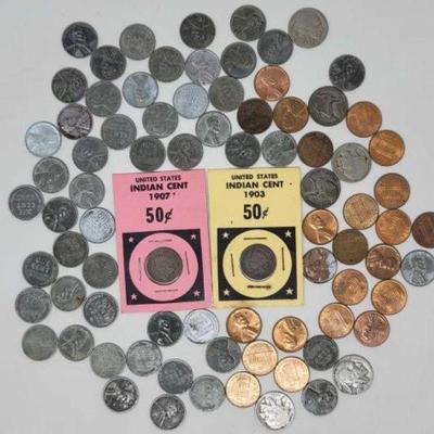 #2402 â€¢ (73) pennies & (6)Nickles
