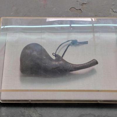 #614 â€¢ Antique Powder Flask Framed & Incased
