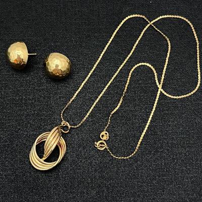 14K GOLD NECKLACE AND EARRINGS