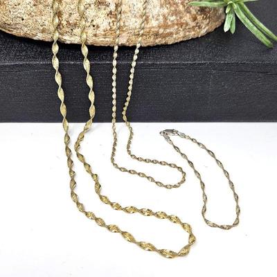 Set of Two Sterling Necklaces, One with Matching Bracelet - Twisted Two Tone Chains & One Gold Plated