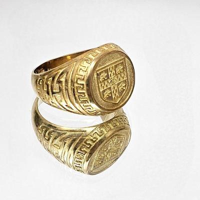 18k GOLD PLATED Heavy Weight Men's Crest Ring size 12 - Total Weight 17g