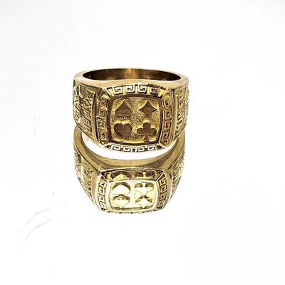 18k GOLD PLATED Heavy Weight Men's Poker Ring - Size 11.75 - Total Weight 15.7g