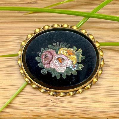 Micro- Mosaic and gold fill brooch