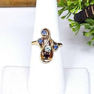 k Yellow Gold Multi Gem Women's Mother's Ring Size 6.5 - Contains 5 Small Birth Stones -Total Weight 4.7g