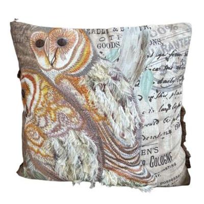 Lot 074-006   
Embroidered Owl Pillow with Feathers