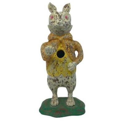 Lot 278-078 
Wooden Alice In Wonderland Rabbit Painted Keeping the Time Birdhouse