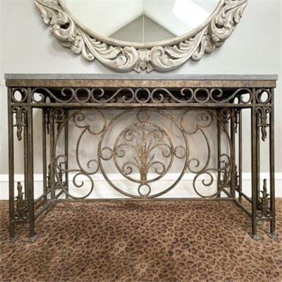 Lot 005  
Contemporary Marble Top and Wrought Iron Console Side Table