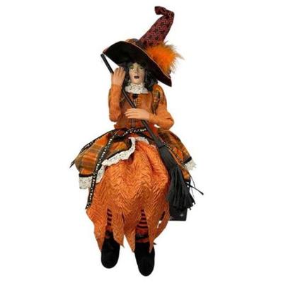 Lot 236-036   
Broomstick Blvd Halloween Sitting Shelf Orange Witch Doll