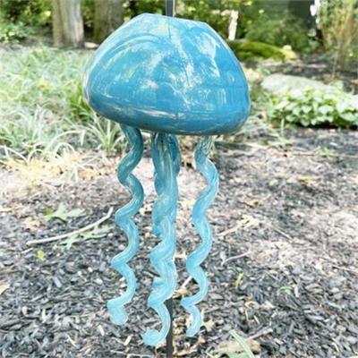 Lot 546 
Art Glass Jelly Fish Wind Chime, Teal Blue and Gold Flecked