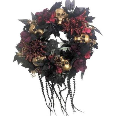 Lot 227-027  
Halloween Spooky Floral and Skull Wreath