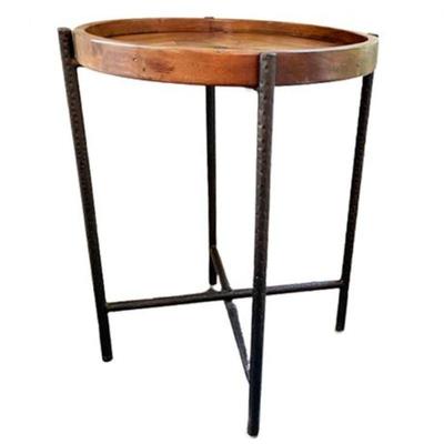 Lot 019-  
Inlaid Rose Diamond Tray Top Side Table, Cast Metal Base
