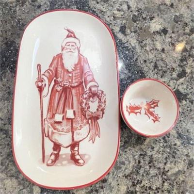 Lot 056   
Creative Co-op Father Christmas Serving Tray and Bowl