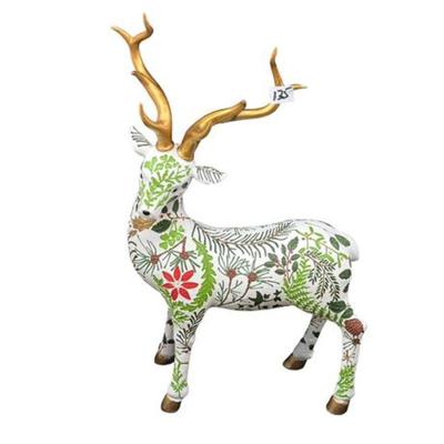 Lot 135  
Wooden Hand White Reindeer Figurine with Gold-Toned Antlers