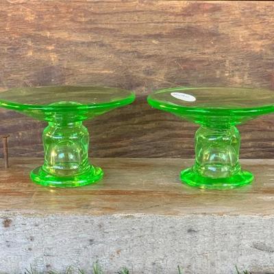 Green Uranium Glass Candle Holders
