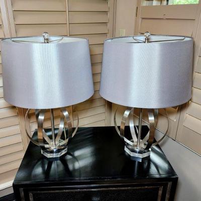 Lot 74 - Pair of Silver Metal Table Lamps 