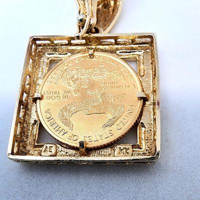 Lot 66 - $5 Gold American Eagle Coin Set in 14K Yellow Gold Pendant