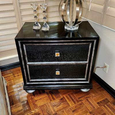 Lot 73 - Flexsteel Black / Silver Faux Crocodile Nightstand 