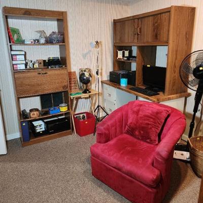 Lot 115 - Filing Cabinets Desk, Shelf, & Red Chair 