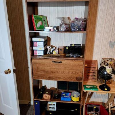 Lot 115 - Filing Cabinets Desk, Shelf, & Red Chair 