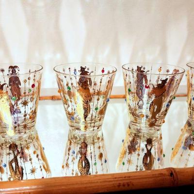 Lot 97 - Culver "Mardi Gras" Jeweled Double Old Fashioned Glasses 