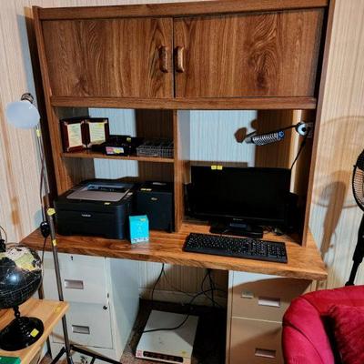 Lot 115 - Filing Cabinets Desk, Shelf, & Red Chair 