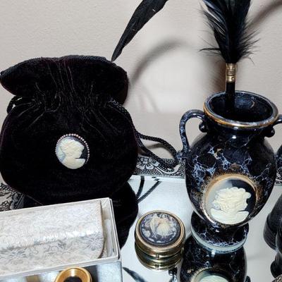 Lot 76 - Mirrored Silver Nightstand + Decor 