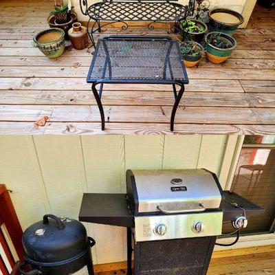 Lot 130 - Bench, Pots, & Grills 