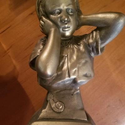 Vintage Esco chalkware bust of girl holding ears