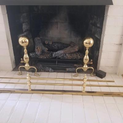 Brass andirons and fireplace fender Metalcrafters?