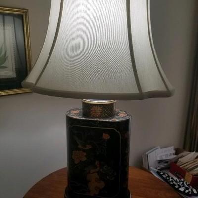 Chinese style decorated tin litho lamp/fabric shade