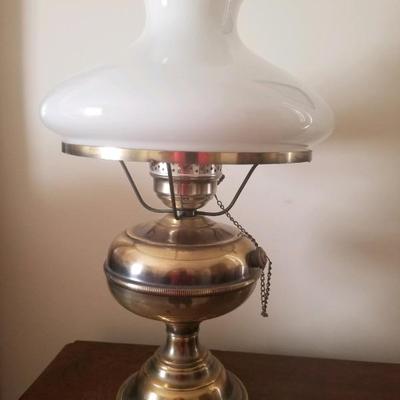 Brass lamp/ milk glass shade
