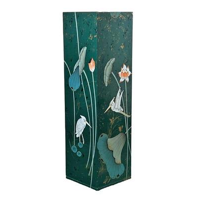 JAPANESE STYLE WOODEN BOX PEDESTAL | Depicting scenes of flowers and birds. - l. 12 x w. 12 x h. 42 in 