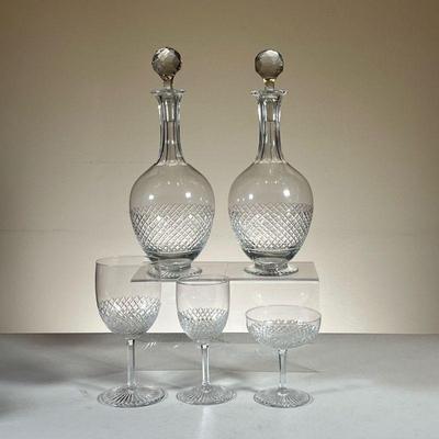 (26PC) VAL ST LAMBERT CUT CRYSTAL SET | Including; 9 wine glasses (H. 6.75 in. Dia. 3 in.), 9 water glasses (H. 5.75 in. Dia. 2.5 in.), 6...