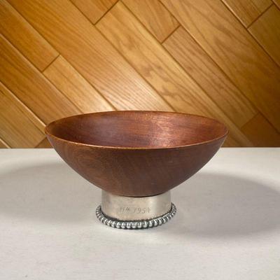 STERLING BANDED BOWL | Small wood bowl with hand wrought sterling band around the bottom, engraved “Edward and a carol December 11th...