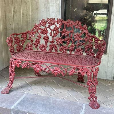 WROUGHT IRON BENCH | Red painted iron outdoor bench. - l. 39.5 x w. 16.5 x h. 29 in 