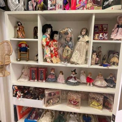 Collector dolls, many still in boxes including Barbies