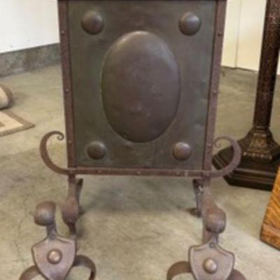 Fireplace screen and andirons
