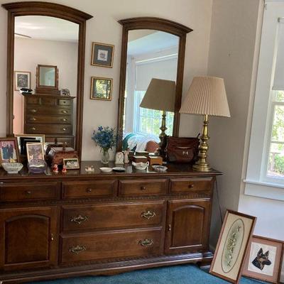 Double Mirror Wood Dresser