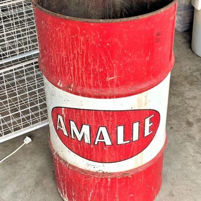 Vintage, collectible Amalie Oil Co. oil drum
