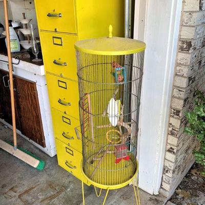 Retro / vintage bird cage and file cabinet