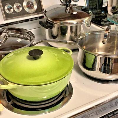 Le Creuset and Cuisinart pots and pans 