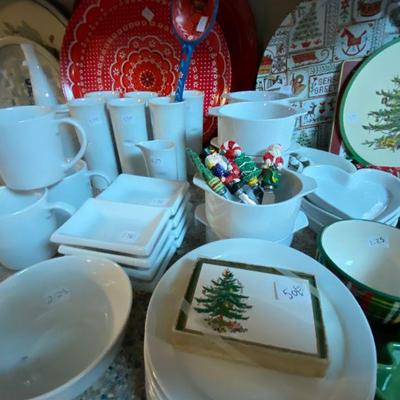 White stoneware pieces including Schmid-50 porcelain, Pier 1 and Crate  Barrel