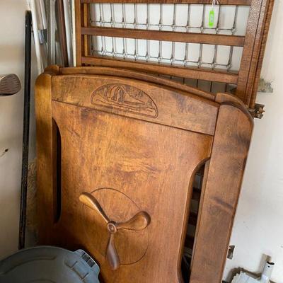 Baby Bed hand carved nautical scene, veneer, needs TLC