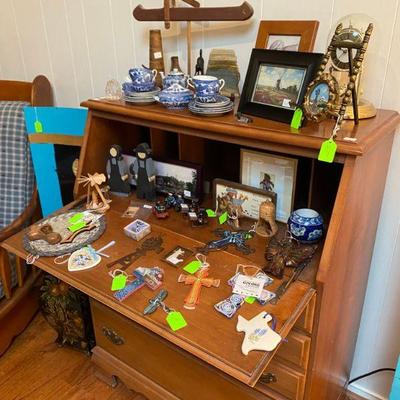 Early American Maple Secretary and a collection of crosses