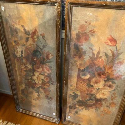 Antique Large Framed Floral Canvases